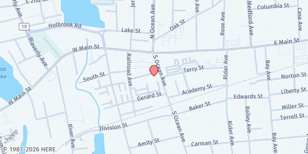 Map showing The U.M.C. of Patchogue at 11 River Ave., Patchogue, NY