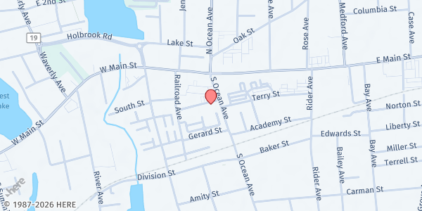Map showing Wesley Pantry at 10 Church St, Patchogue, NY