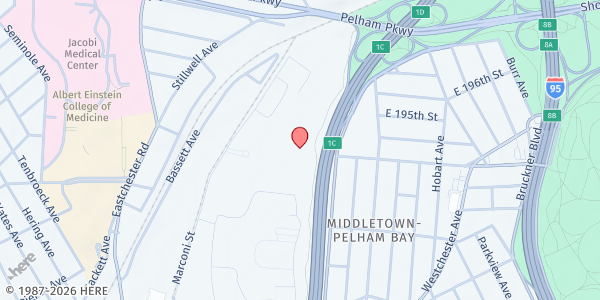 Map showing Mercy University, Bronx Campus - Mav Market at 1200 Waters Place, Pelham Bay, NY