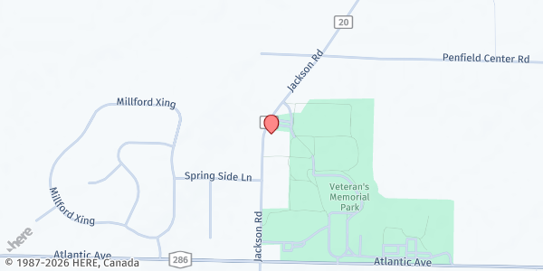 Map showing Penfield Ecumenical Food Shelf at 1618 Jackson Road, Penfield, NY