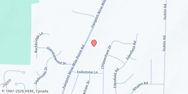 Map showing Southeast Bible Baptist Church at 1850 Fairport-Nine Mile Pt. Road, Penfield, NY