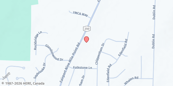 Map showing Southeast Bible Baptist Church at 1850 Fairport-Nine Mile Pt. Rd, Penfield, NY