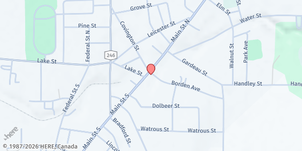 Map showing Perry Area Emergency Food Pantry at 6 North Main Street, Perry, NY