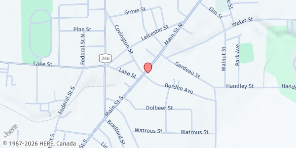 Map showing Perry Area Emergency FP at 6 North Main Street, Perry, NY