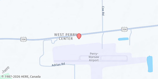 Map showing Wyoming County CAP at 6470 State Rt. 20A, Perry, NY