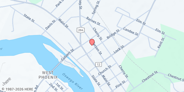 Map showing Phoenix Area Food Pantry Inc at 43 Bridge St., Phoenix, NY