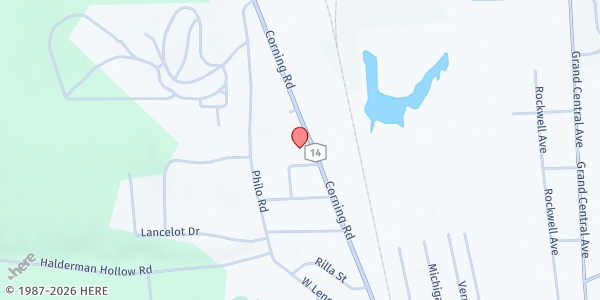 Map showing Mobile Food Pantry Pine City-Penn Ave at Fresh Start Church, Pine City, NY