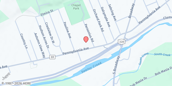 Map showing Pennsylvania Ave UMC Food Cupboard at 1238 Pennsylvania Ave, Pine City, NY