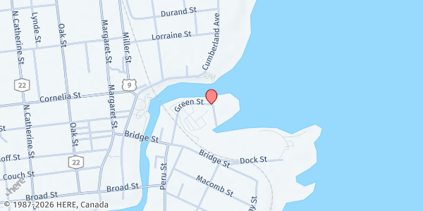 Map showing Plattsburgh Farmers' and Craft Saturday Market at 26 Green Street, Plattsburgh, NY