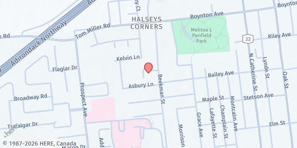 Map showing Plattsburgh UMC at 127 Beekman St, Plattsburgh, NY
