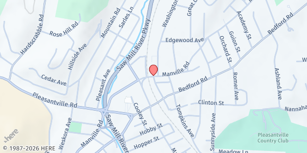 Map showing Pleasantville Farmers' Market - Memorial Plaza Parking Lot at Manville Rd and Wheeler Ave, Pleasantville, NY