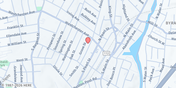 Map showing SAINT FRANCES AME ZION CHURCH SOUP KITCHEN at 18 SMITH STREET, PORT CHESTER, NY