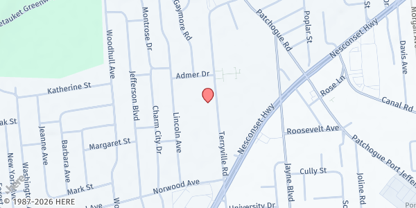 Map showing Comsewogue Library at 170 Terryville Rd, Port Jefferson Station, NY