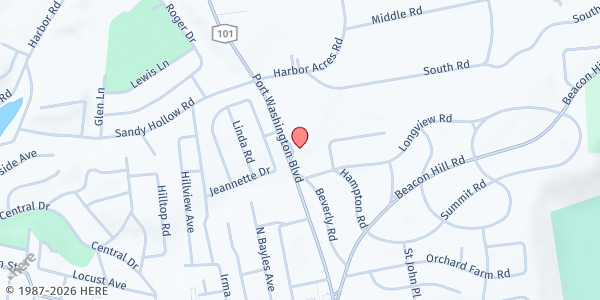 Map showing St. Peters of Alcantara Parish Social Ministry - Port Wash at 1327 Port Washington Boulevard, Port Washington, NY