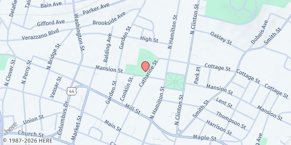 Map showing BEULAH BAPTIST SOUP KITCHEN at 92 Catharine Street, Poughkeepsie, NY