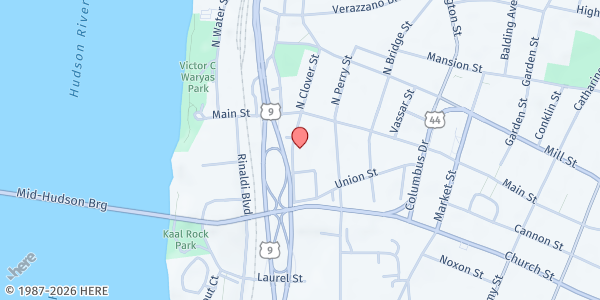 Map showing HLPC Missions Supper Kitchen at 33 South Clover Street, Poughkeepsie, NY