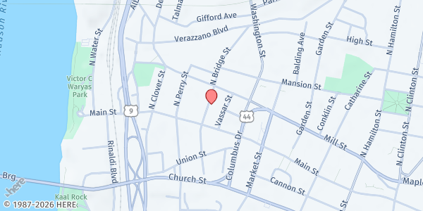 Map showing Trinity Temple Food Pantry - Food Distribution Center at 19 North Bridge Street, Poughkeepsie, NY