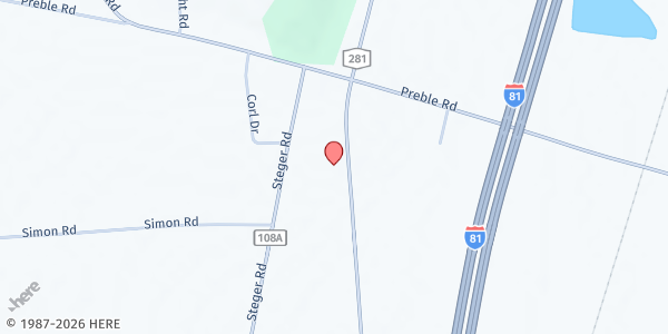 Map showing Preble Calvary Baptist Church at 6753 State Route 281, Preble, NY