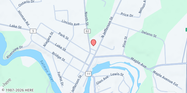 Map showing Park UMC - Food$en$e Site at 2 Hubble Street, Pulaski, NY