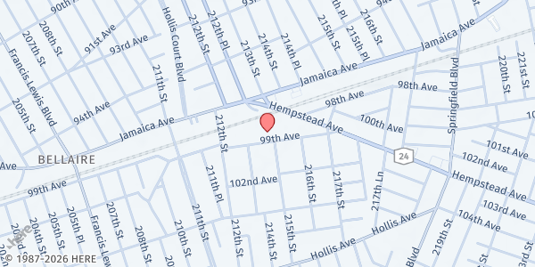 Map showing Divine Truth Ministry at 213-31 99th Avenue, Queens Village, NY