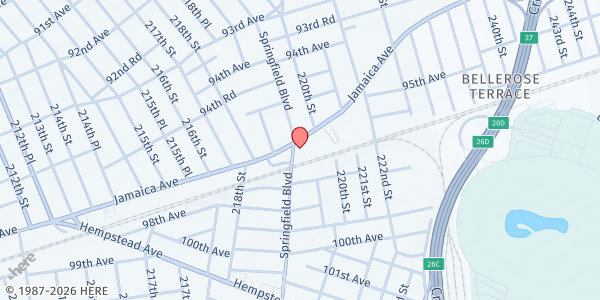 Map showing Grace Gospel Tabernacle at 96-09 Springfield Boulevard, Queens Village, NY