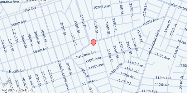 Map showing Hollis Avenue Congregational Church at 211-04 HOLLIS AVE., QUEENS VILLAGE, NY