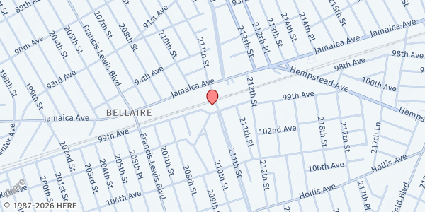 Map showing MASJID AR RAHMAN FOOD PANTRY at 98-10 211 STREET, QUEENS VILLAGE, NY