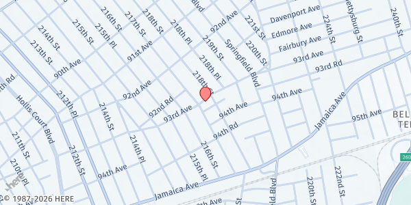 Map showing MOUNT SINAI SEVENTH DAY ADVENTIST CHURCH at 217-10 93rd Avenue, Queens Village, NY
