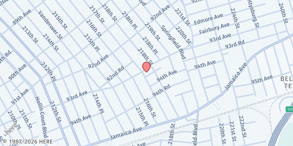 Map showing Mount Sinai Seventh Day Adventist Church at 217-10 93rd Avenue, Queens Village, NY