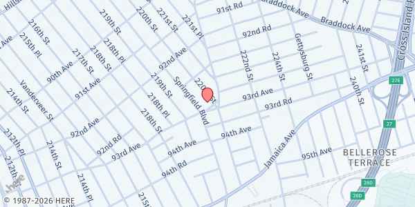 Map showing Our Lady of Lourdes Outreach at 92-96 220th St, Queens Village, NY