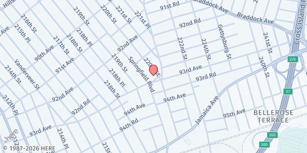 Map showing Our Lady Of Lourdes Parish at 92-96 220 St., Queens Village, NY