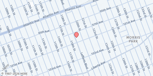 Map showing CALVARY'S MISSION - South Richmond Hill at 97-25 LEFFERTS BLVD, Queens, NY
