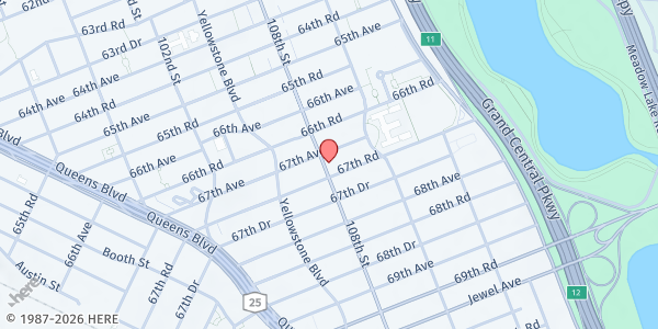 Map showing Central Queens Y: Grunblatt at 67-09 108TH STREET, Queens, NY
