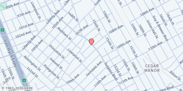 Map showing Christ Apostolic Church Wosem at 108-02 SUTPHIN BLVD, Queens, NY