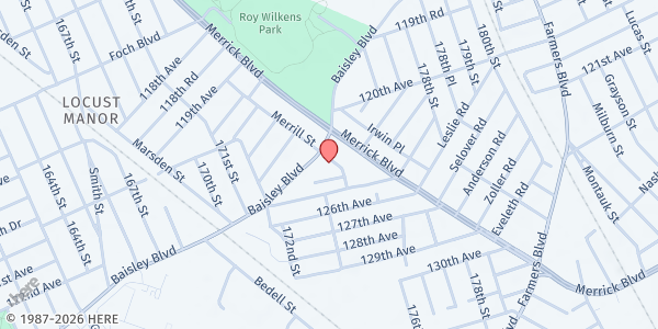 Map showing Christ Church International Joseph's House at 122-20 Merrill Street, Queens, NY