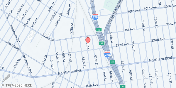 Map showing Corpus Christi Food Pantry at 31-31 60th St, Queens, NY