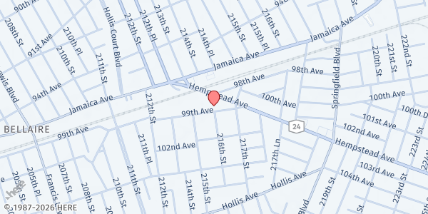 Map showing Divine Food Pantry at 215-31 99th Ave, Queens, NY