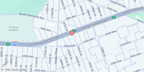 Map showing Dominion City Food Pantry at 183-16 Horace Harding Expy, Queens, NY