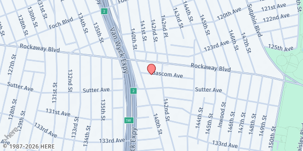 Map showing ENDTIME RESCUE INTERNATIONAL CHURCH at 140-20 BASCOM AVENUE, Queens, NY