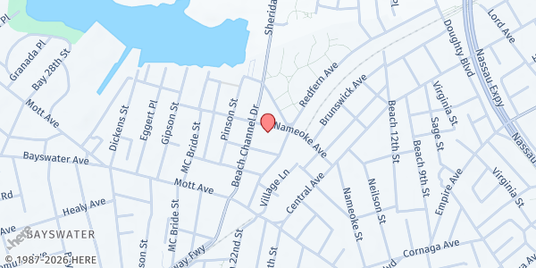 Map showing Far Rockaway Church of Christ at 21-25 Nameoke St, Queens, NY