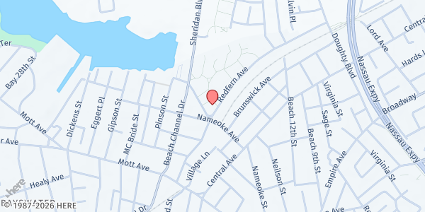 Map showing First Baptist Church of Far Rockaway at 21-25 Nameoke St, Queens, NY