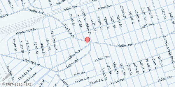 Map showing GeneStaten Islands TranStaten Islandtional HouStaten Islandng Ministies inc - Queens at 195-12 Hollis Ave, Queens, NY