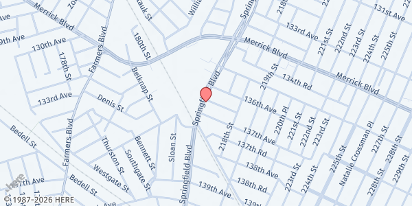 Map showing HOLY TEMPLE CHURCH, INC at 136-25 SPRINGFIELD BLVD, Queens, NY