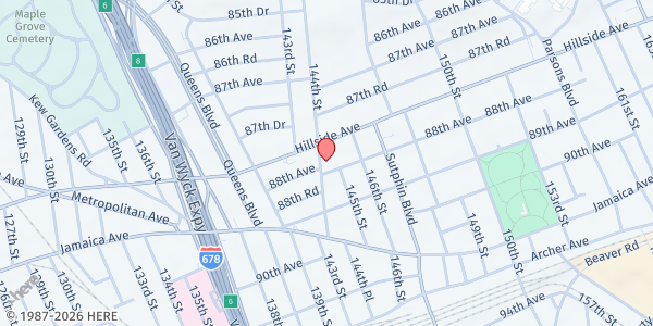 Map showing ICNA Relief - Jamaica at 87-91 144th St, Queens, NY
