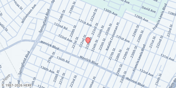 Map showing LEBANON SEVENTH DAY ADVENTIST CHURCH at 131-72 223RD STREET, Queens, NY