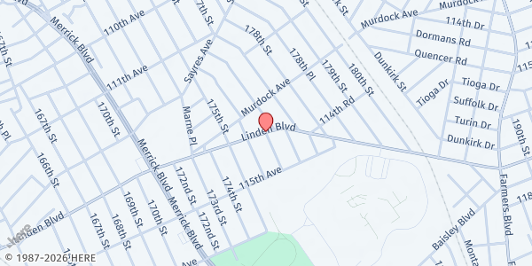 Map showing Maranatha French SDA Church at 17304 Linden Boulevard, Queens, NY