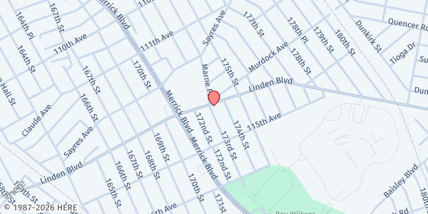 Map showing MARANATHA FRENCH SEVENTH DAY ADVENTIST CHURCH at 173-04 LINDEN BLVD, QUEENS, NY