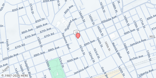 Map showing MASJID OMAR ABDEL AZIZ at 8829 161ST STREET, Queens, NY