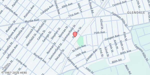 Map showing Mount Moriah SDA Church at 18-34 Decatur St, Queens, NY