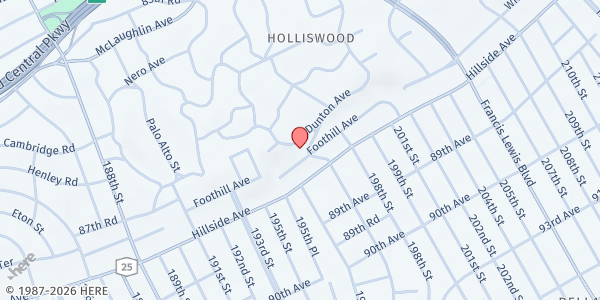 Map showing MUNA Social Services - Masjid Ar Rayyan at 196-43 Foothill Ave, Queens, NY